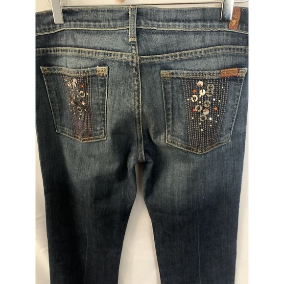 Seven 7 For All Mankind Sz 28 Med Wash Straight Leg Denim Jeans Bedazzled Y2K - Picture 5 of 9